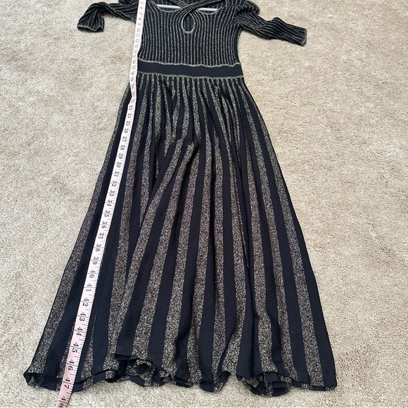 PINKO Bitter Two-tone Midi Dress in Stretch Jersey Black Gold Sparkle Metallic M - Picture 11 of 11